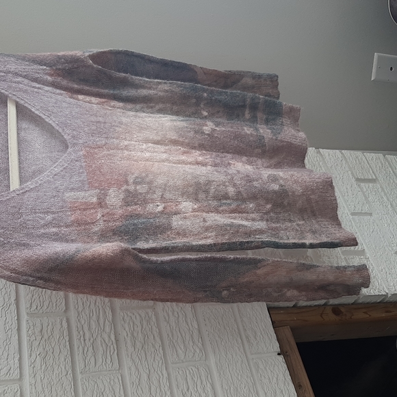 Women's Camo Handmade Knitted Pattern Boutique V- Neck Sweater Size SX - Picture 4 of 11